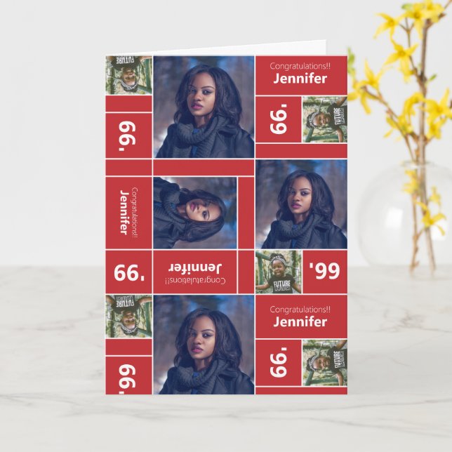 Rött kort för kvadratfoto-Studenten-klass, årskort (Gul blomma)