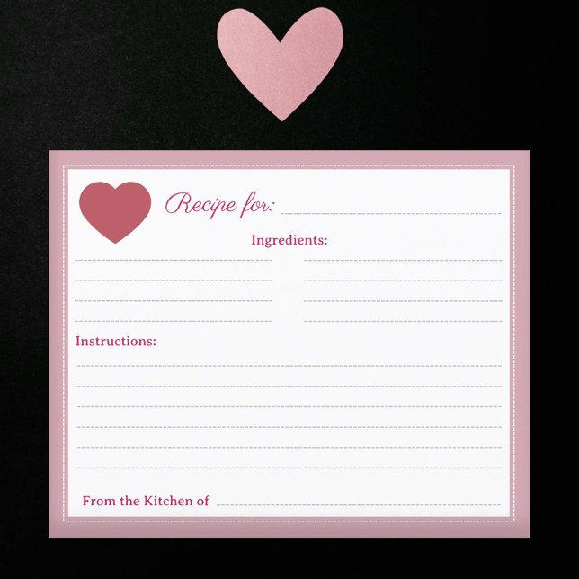 Rött kort för rustik Möhippa Rosa (Red Heart Rustic Bridal Shower Pink Recipe Card)
