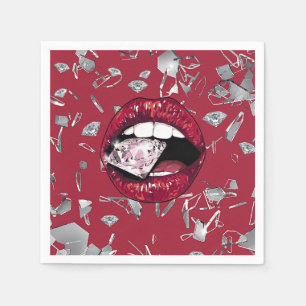 Rött krossat glas och diamanter pappersservett