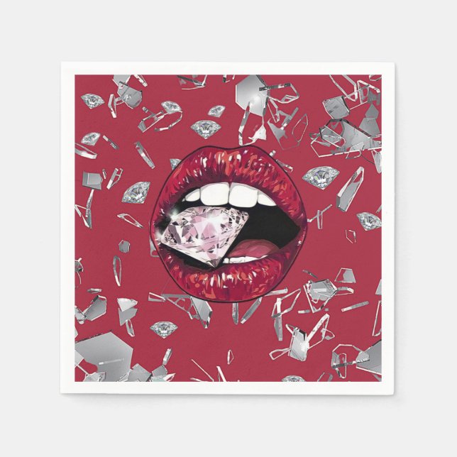 Rött krossat glas och diamanter pappersservett (Framsidan)