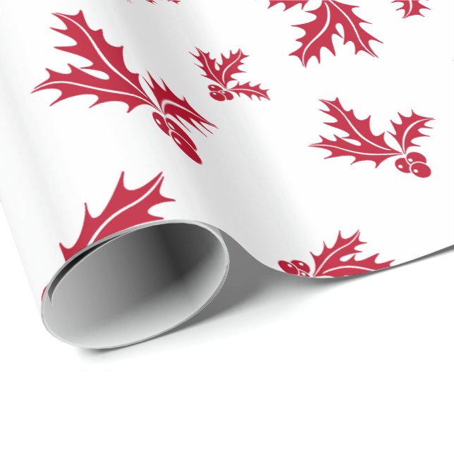 Rött kvist med julbär och blad presentpapper (Rullad Hörn)