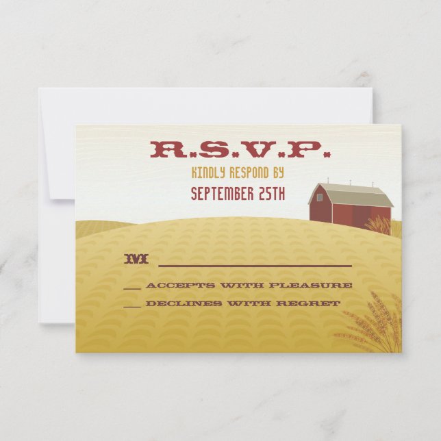 Rött lada bröllop RSVP-kort OSA Kort (Framsida)