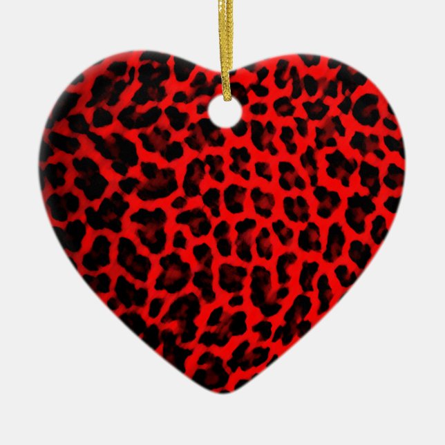 Rött Leopardtryck Julgransprydnad Keramik (Framsidan)