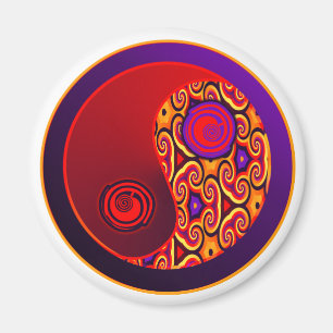 Rött & lilor virvlar runt Yin Yang Magnet