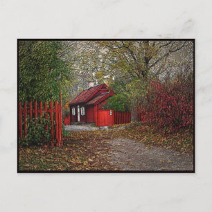 Rött litet hus vykort