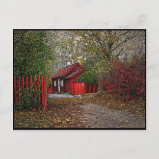 Rött litet hus vykort