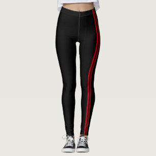 Rött Lodrät Linjer över svart Leggings