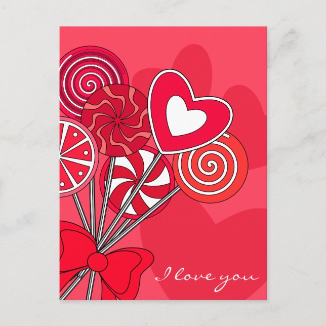 Rött lollipop-vykort vykort (Framsida)