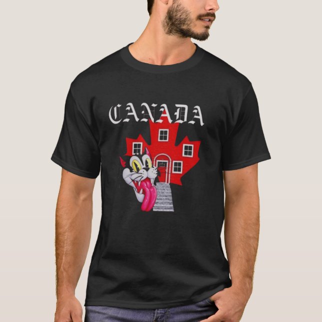 RÖTT LÖNBLADSHUS MED KATT T SHIRT (Framsida)