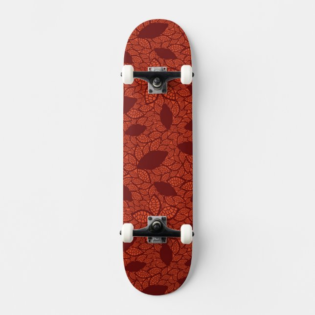 Rött lövmönster på orangen skateboard bräda 20 cm (Framsida)