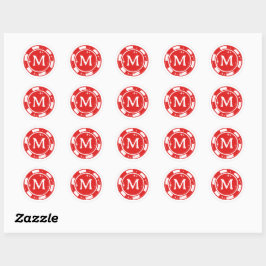 Rött Lucky In Love Poker Chip Monogram Bröllop Runt Klistermärke
