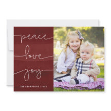 Rött målat Peace Kärlek Joy Photo Helgdag Card