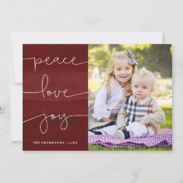 Rött målat Peace Kärlek Joy Photo Helgdag Card Julkort