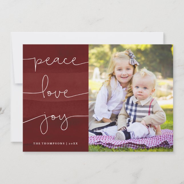 Rött målat Peace Kärlek Joy Photo Helgdag Card Julkort (Framsida)