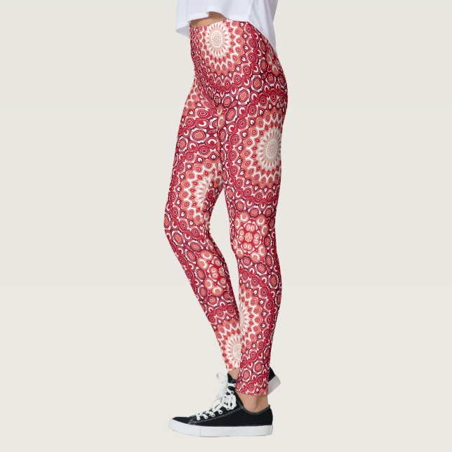 Rött Mandalamönster i Eldig Gradient Leggings (Vänster)