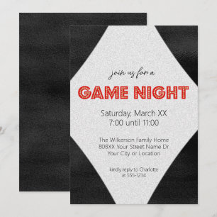 Rött Marquee-skylt på Svart Game Night-fest Inbjudningar