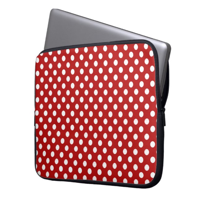 Rött med vitpolka dotslaptop sleeve (Framsidan Vänster)