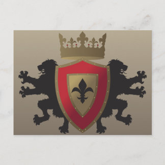 Rött medeltida Lejont vykort för Heraldry