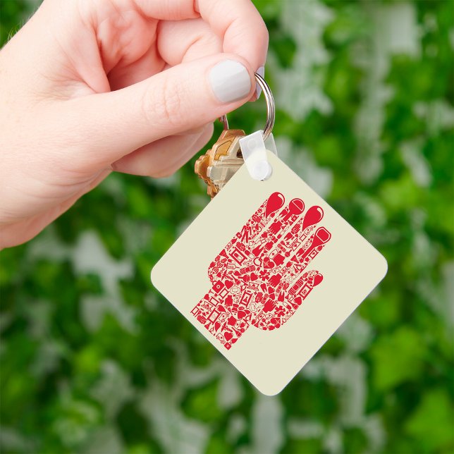 Rött medicinskt handsymbol Sjukvård Nyckelring (Skapare uppladdad)