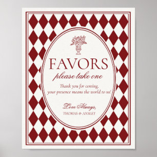 Rött Merlot Harlekin Rutig Bröllopspresent Sign Poster