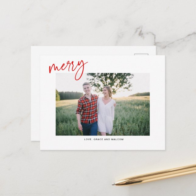 Rött merry Helgdag Hand-vykort Vykort (Fram/Back In Situ)