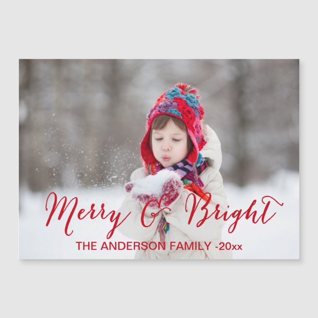Rött merry och Bright Helgdag Photo Card (Framsida)
