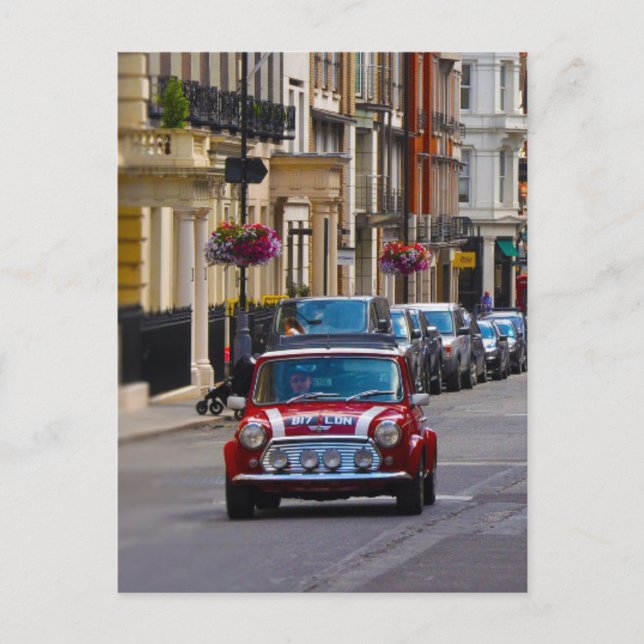 Rött Mini Cooper-bilsportens vykort (Framsida)