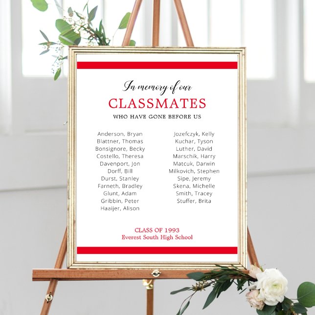 Rött minne av våra klasskamrater Reunion Memorial Poster (Skapare uppladdad)