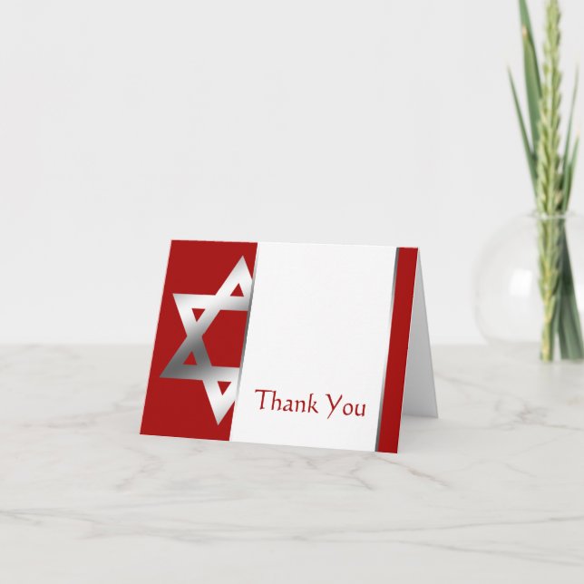 Rött Mitzvah för silverdavidsstjärnapub tack Kort (Framsida)