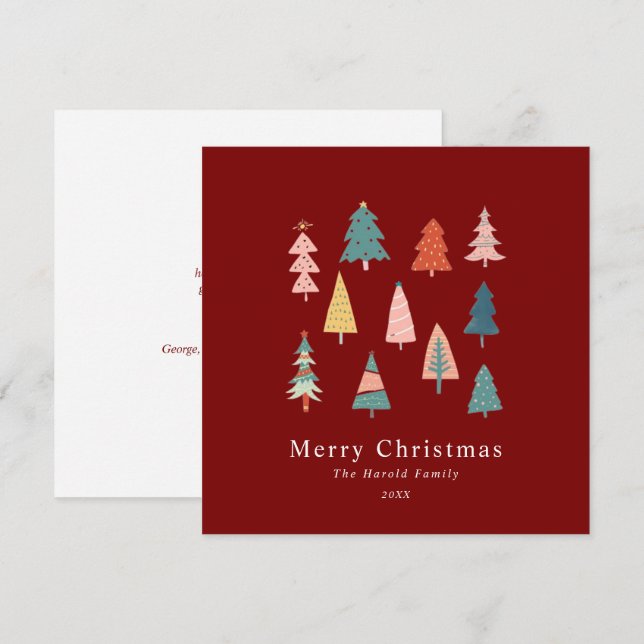 Rött Modern-kort för enkelt Julgranar utan foto Julkort (Fram/baksida)