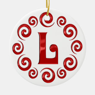 Rött Monogrambrev L Julgransprydnad Keramik