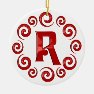 Rött Monogrambrev R Julgransprydnad Keramik