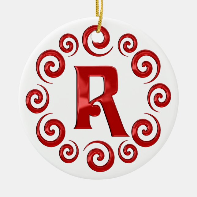 Rött Monogrambrev R Julgransprydnad Keramik (Framsidan)