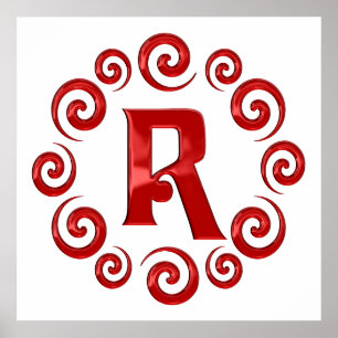Rött Monogrambrev R Poster