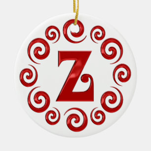 Rött Monogrambrev Z Julgransprydnad Keramik
