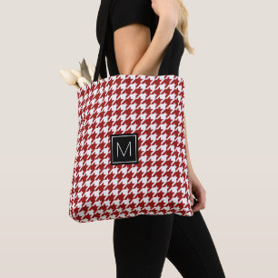 Rött MonogramHoundstooth mönster och vit Tygkasse