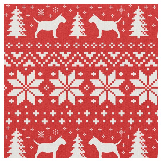 Rött mönster för jul för miniatyrtjurTerriers Tyg (Närbild)