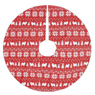 Rött mönster för SamoyedSilhouettesjul Julgransmatta Borstad Polyester