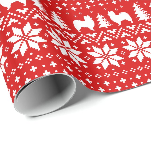 Rött mönster för tröja för Papillon Silhouettesjul Presentpapper (Rullad Hörn)