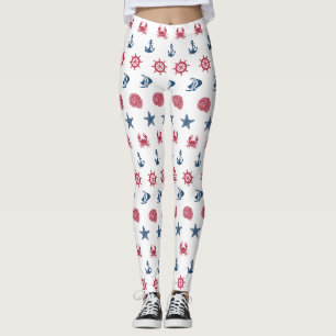 Rött mönster för vit- och blåtthavssymbol leggings