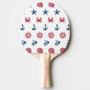 Rött mönster för vit- och blåtthavssymbol pingisracket