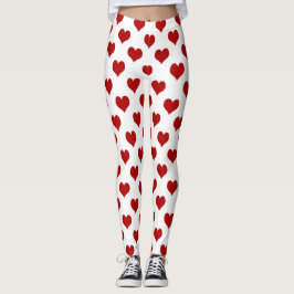 Rött mosaikhjärta mönster leggings