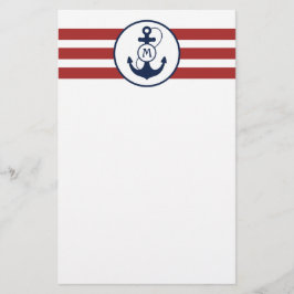 Rött nautiskt ankrar monogramen brevpapper