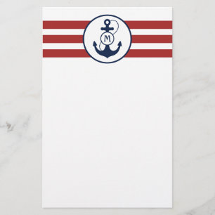 Rött nautiskt ankrar monogramen brevpapper