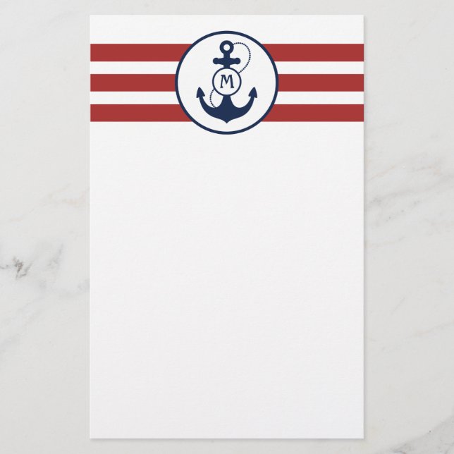 Rött nautiskt ankrar monogramen brevpapper (Framsida)