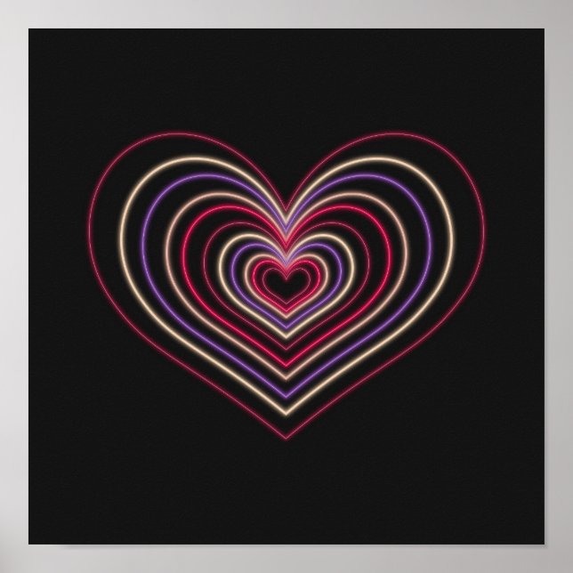 Rött neonhjärta väggkonstaffisch poster (Framsidan)
