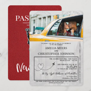 Rött NYC-pass med bröllopstema Inbjudningar