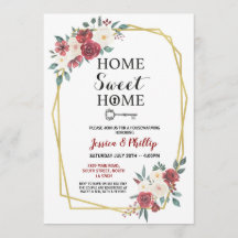 Rött nytt hem- hus för inflyttnings- partyblommor