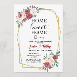 Rött nytt hem- hus för inflyttnings- partyblommor inbjudningar