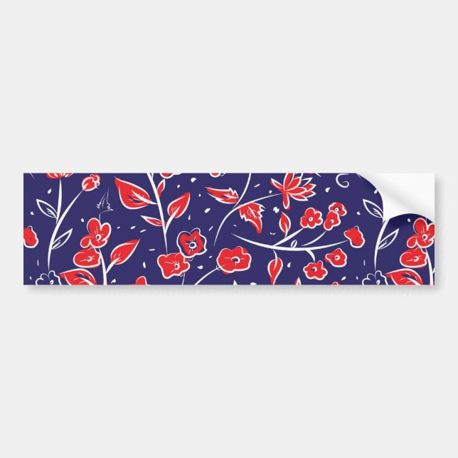 Rött och blått Blommönster Bildekal (Framsidan)